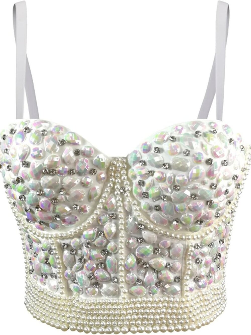 Rhinestone Beaded Bustier Crop Top - Glitter Corset Bra for Club & Party Wear
